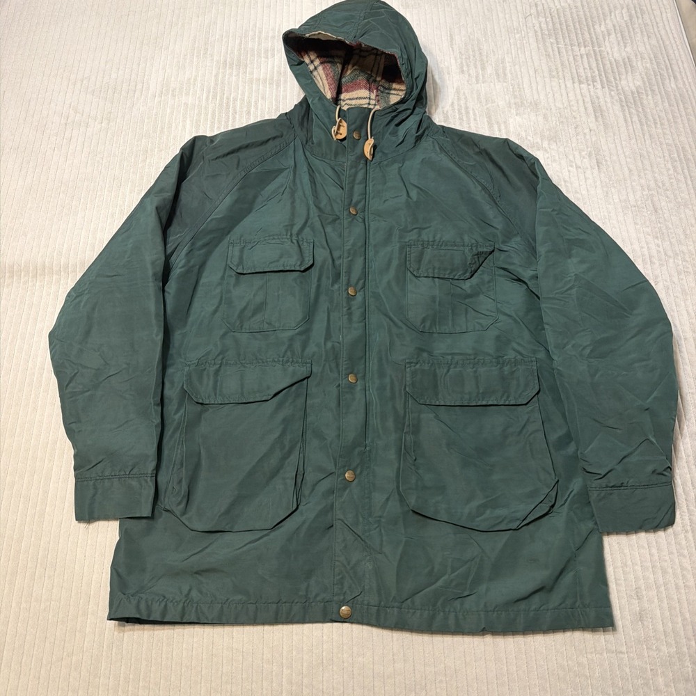 VTG Woolrich Flannel-Lined Hooded Parka Rain Barn Chore Field Jacket Coat Men XL